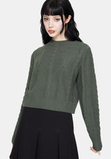 Noir Cotton Gothic Arch Cropped Cable Knit Jumper