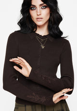 Cybele Embroidered Button Up Ribbed Knit Cardigan