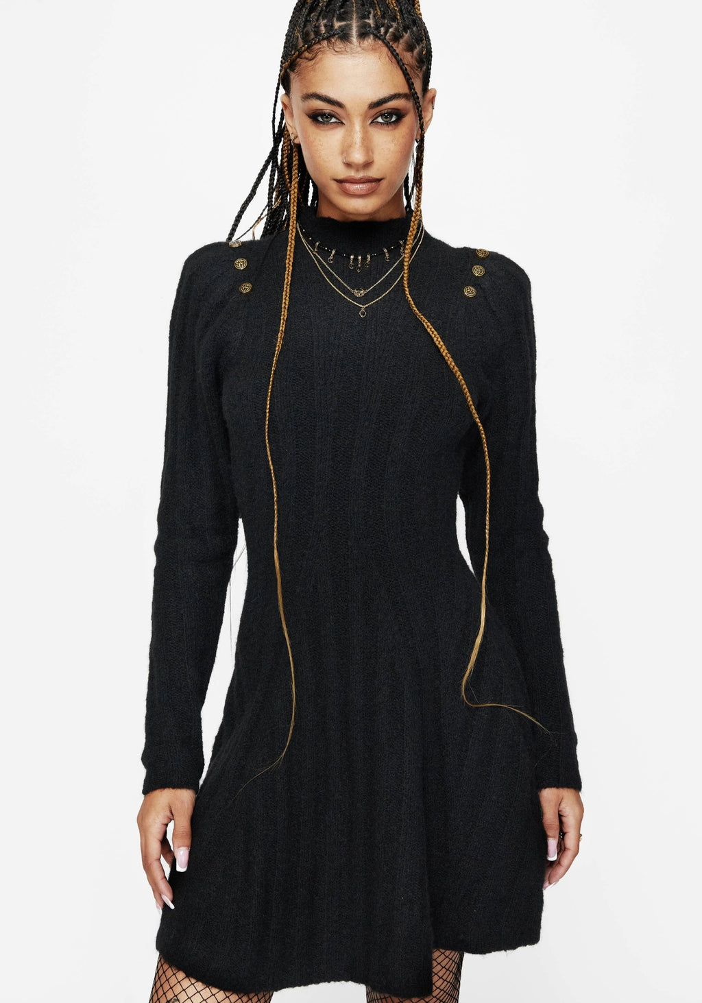 skater knit dress Kaiia exclusive knit high neck skater mini dress in light brown