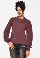 Dana Floral Moth Embroidered Jumper - Purple