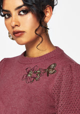 Dana Floral Moth Embroidered Jumper - Purple
