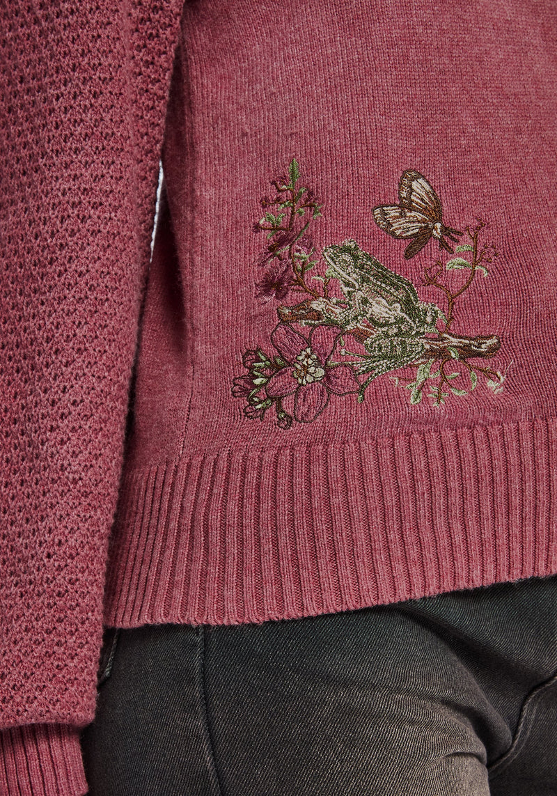 Dana Floral Moth Embroidered Jumper - Purple
