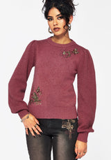 Dana Floral Moth Embroidered Jumper - Purple