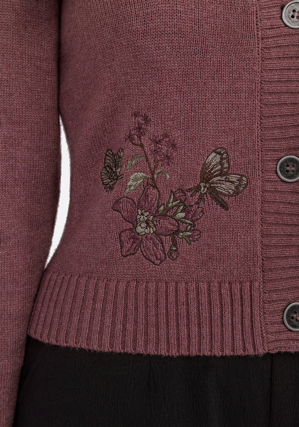 Dana Floral Moth Embroidered Cardigan - Purple