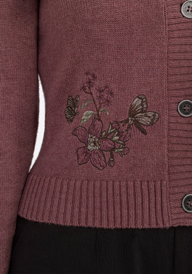 Dana Floral Moth Embroidered Cardigan - Purple