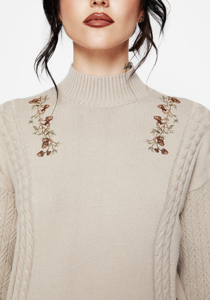 Enya Acorn Embroidered Cable Knit Jumper
