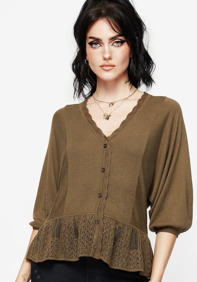 Avalon Puff Sleeve Button Up Knit Blouse