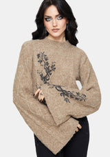 Ravelle Cotton Floral Printed Flare Cable Knit Jumper