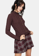 Ashen Vine Ruffle Cable Knit Cardigan