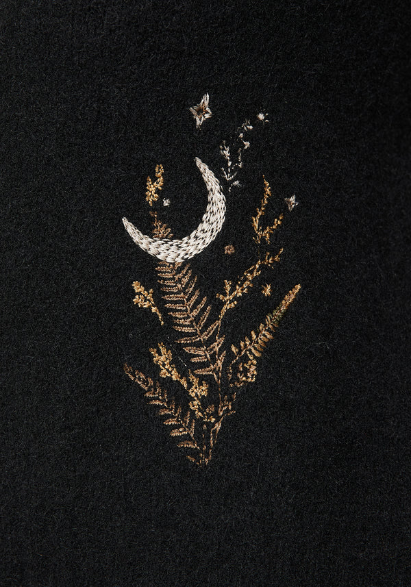 Abellona Floral Moon Embroidered Balloon Sleeve Knit Cardigan