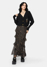 Abellona Floral Moon Embroidered Balloon Sleeve Knit Cardigan