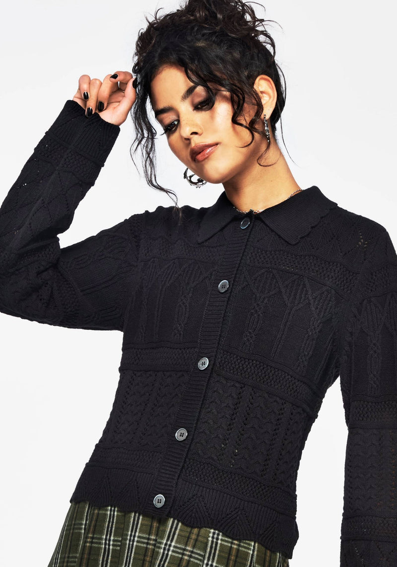Yewtree Gothic Arch Pointelle Button Down Knit Cardigan