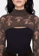 Harriet Mushroom Jacquard Extreme Crop Jumper - Taupe
