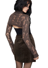 Harriet Mushroom Jacquard Extreme Crop Jumper - Taupe