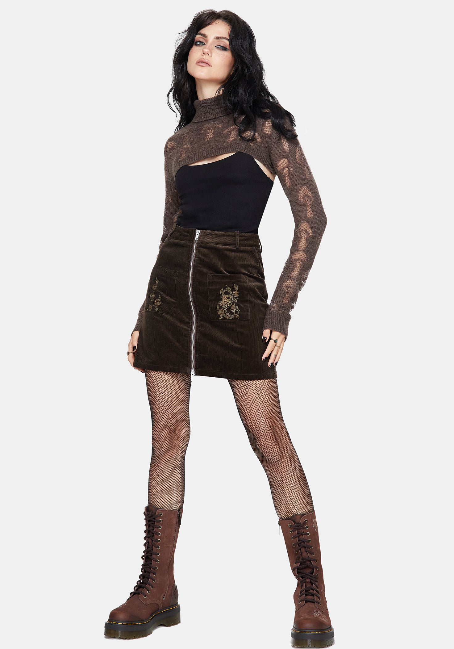 Harriet Mushroom Jacquard Extreme Crop Jumper - Taupe