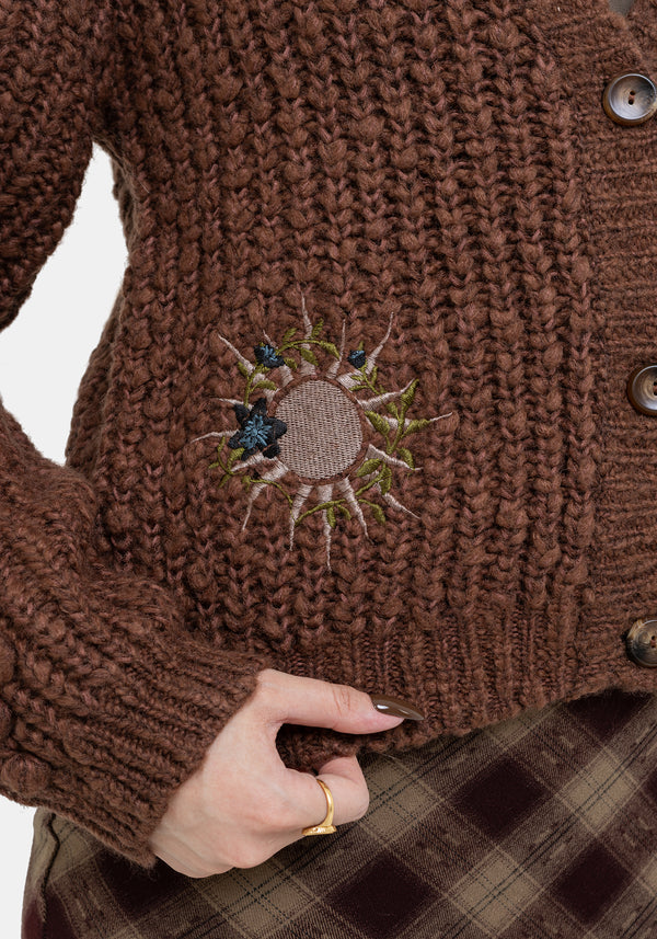 Isla Chunky Bobble Moon Embroidered Knit Cardigan