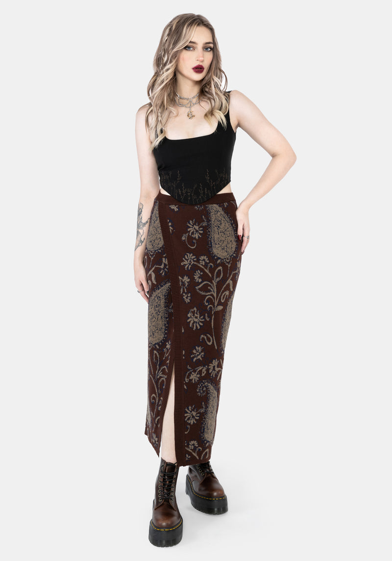 Gillian Cotton Paisley Knit Midi Wrap Skirt