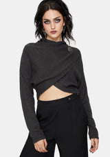 Calliope Wrap Over Cropped Knit Jumper with Brooch
