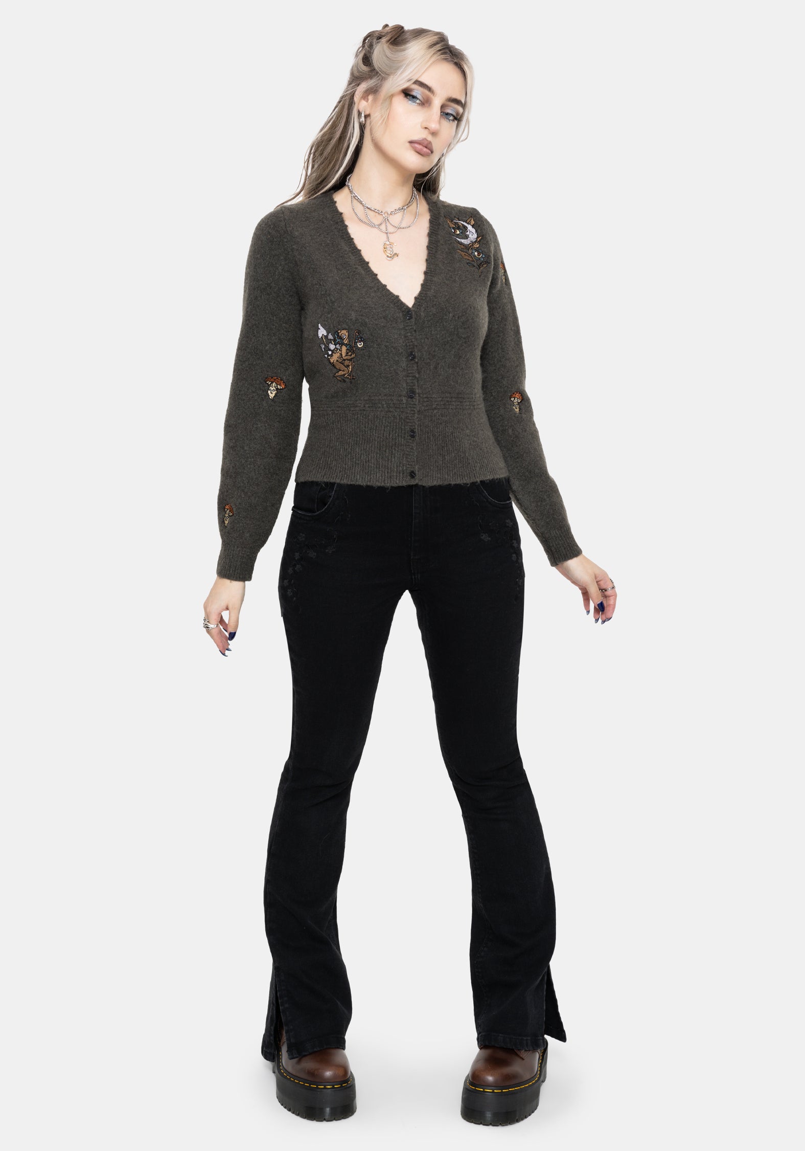 Hexborn Baba Yaga V Neck Embroidered Knit Cardigan