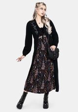 Rime Embroidered Cable Knit Sleeve Longline Cardigan