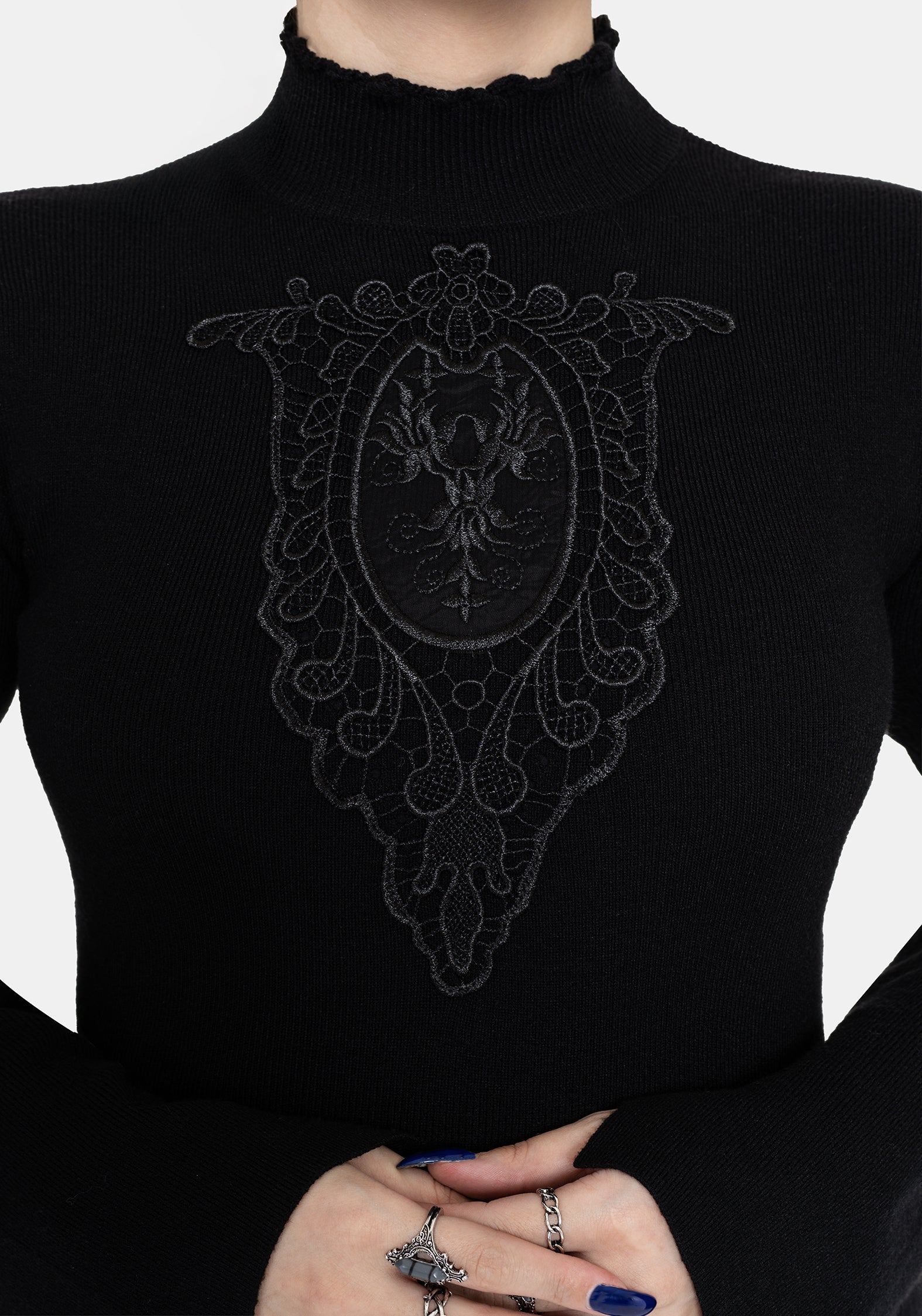 Torquil Bodice Lace Ribbed Knit Jumper