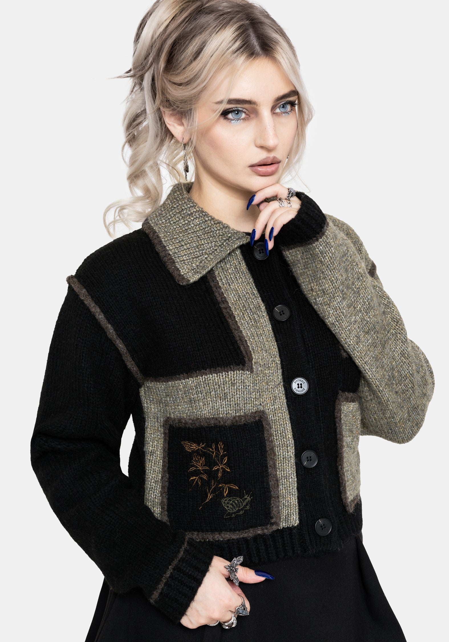 Polly Collared Patch Embroidered Knit Cardigan