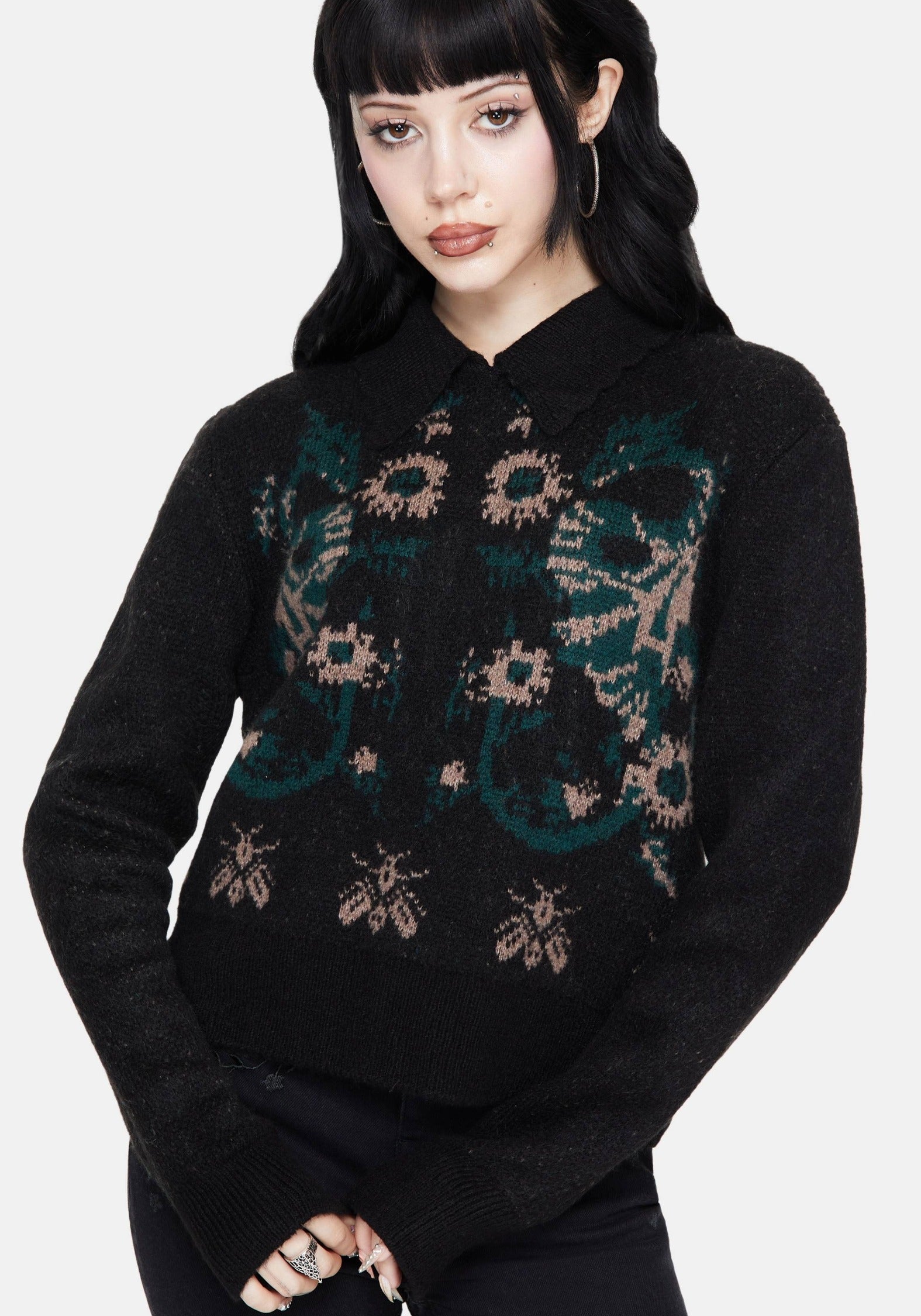 Aura Dragon Jacquard Collar Knit Jumper