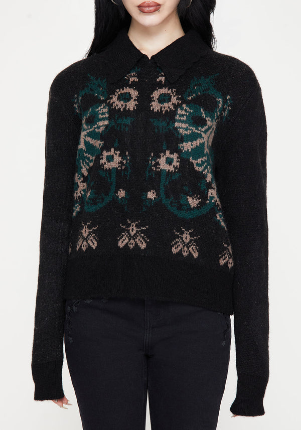 Aura Dragon Jacquard Collar Knit Jumper
