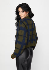 Nelly Spliced Check Bug Jacquard Cropped Knit Jumper