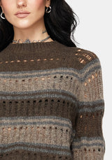 Splinter Stripe Knit Flare Sleeve Crop Jumper - Brown