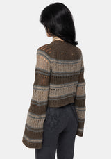 Splinter Stripe Knit Flare Sleeve Crop Jumper - Brown