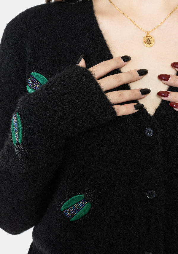 Lament Beaded Bug Embellished Knit Cardigan