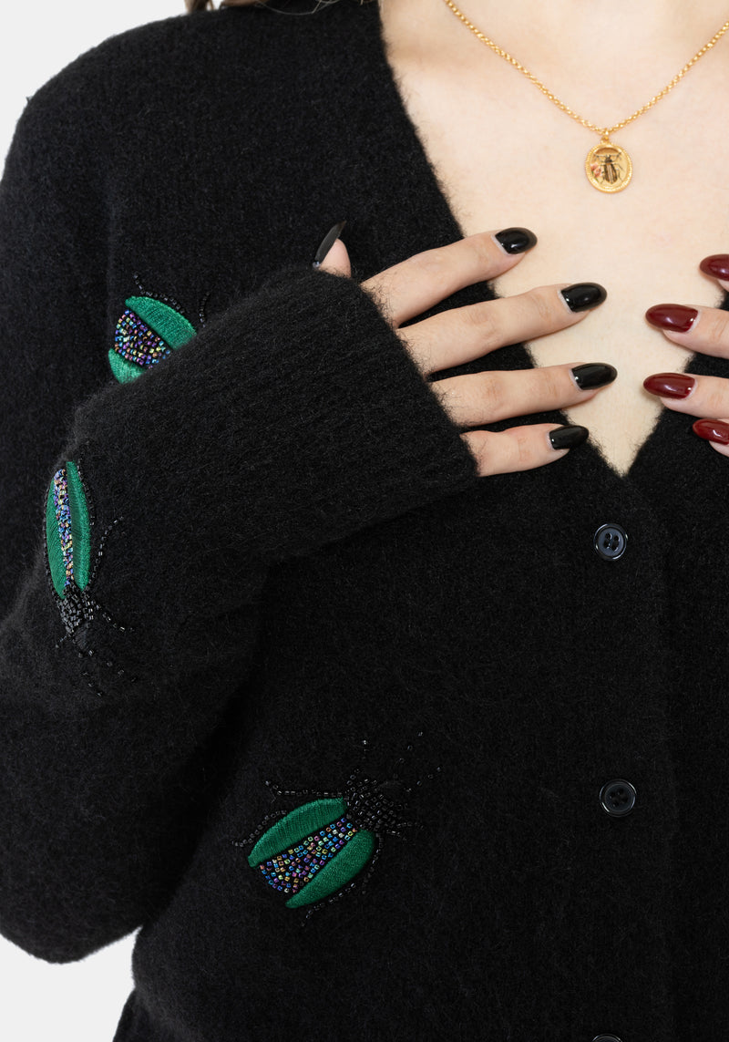 Lament Beaded Bug Embellished Knit Cardigan