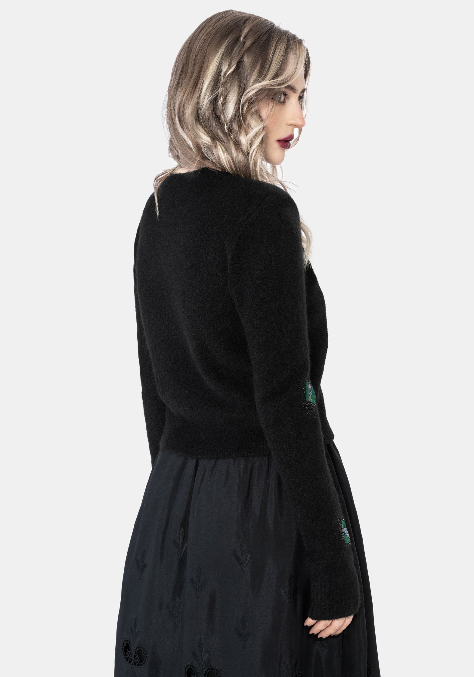Lament Beaded Bug Embellished Knit Cardigan