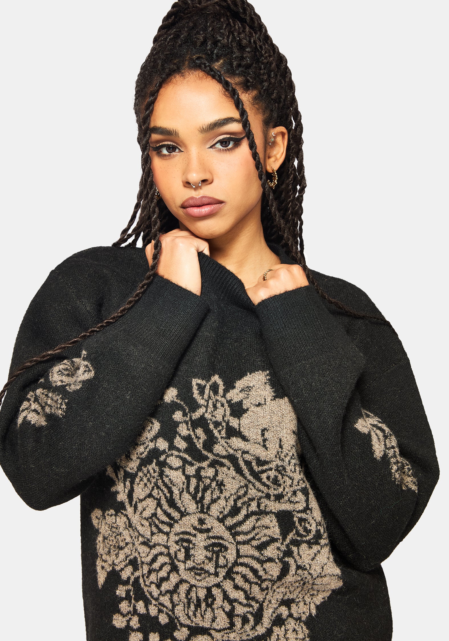 Dia Fringe Hem Jacquard Knit Jumper