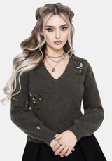 Hexborn Baba Yaga V Neck Embroidered Knit Jumper