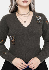 Hexborn Baba Yaga V Neck Embroidered Knit Jumper