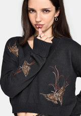 Ember Moth Embroidered V-Neck Knit Jumper