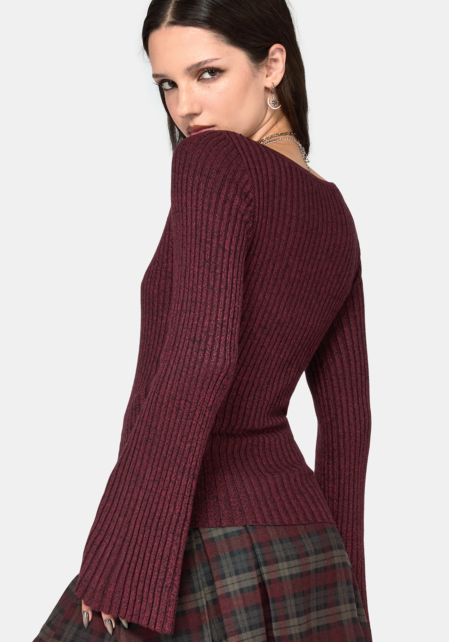 Estella Flared Sleeve Rib Knit Top