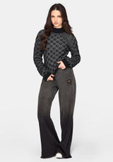 Edna Cotton Leaf Ribbed Funnel Neck Jumper - Black