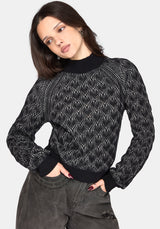 Edna Cotton Leaf Ribbed Funnel Neck Jumper - Black
