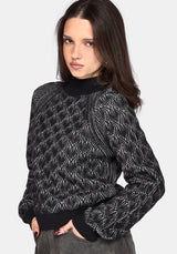 Edna Cotton Leaf Ribbed Funnel Neck Jumper - Black
