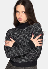 Edna Cotton Leaf Ribbed Funnel Neck Jumper - Black