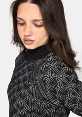 Edna Cotton Leaf Ribbed Funnel Neck Jumper - Black