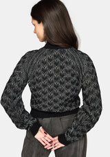 Edna Cotton Leaf Ribbed Funnel Neck Jumper - Black