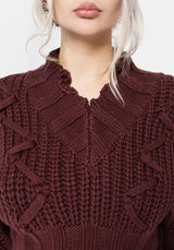 Olkra Weave Chunky Knit Jumper - Burgundy S