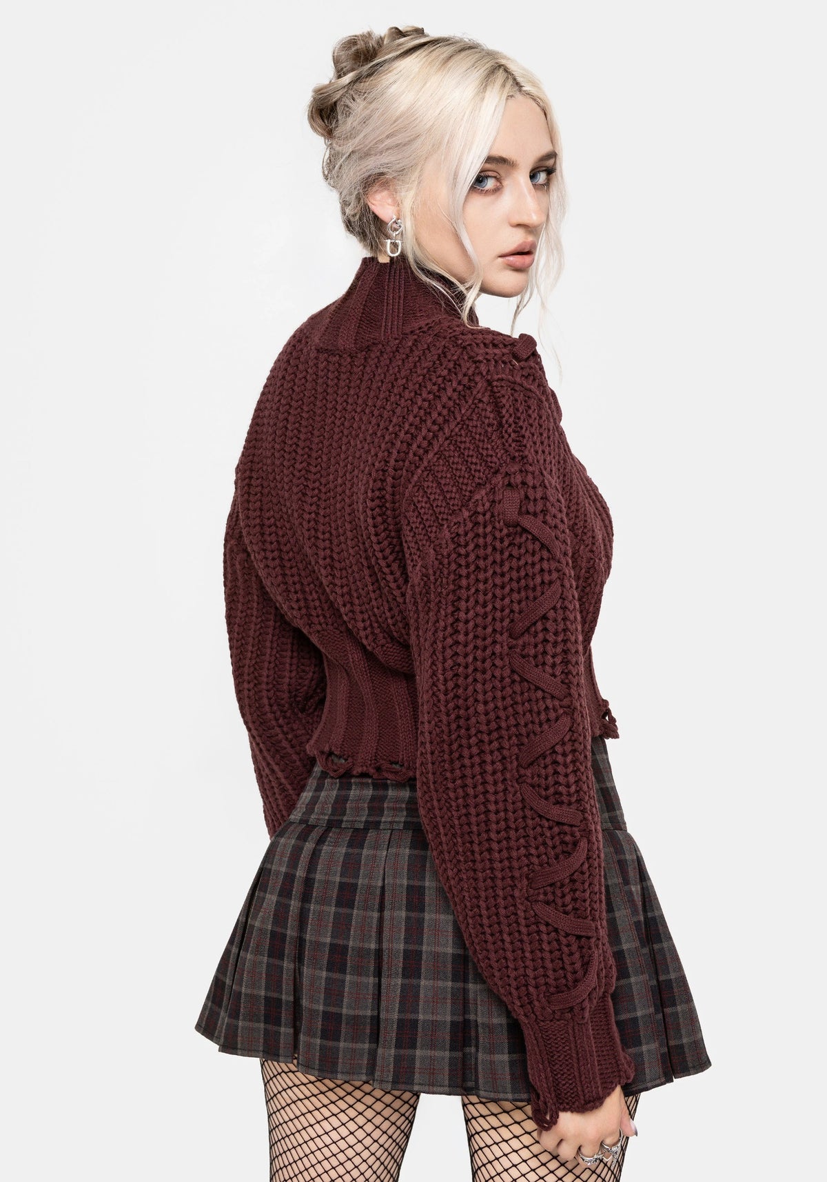Olkra Weave Chunky Knit Jumper - Burgundy S