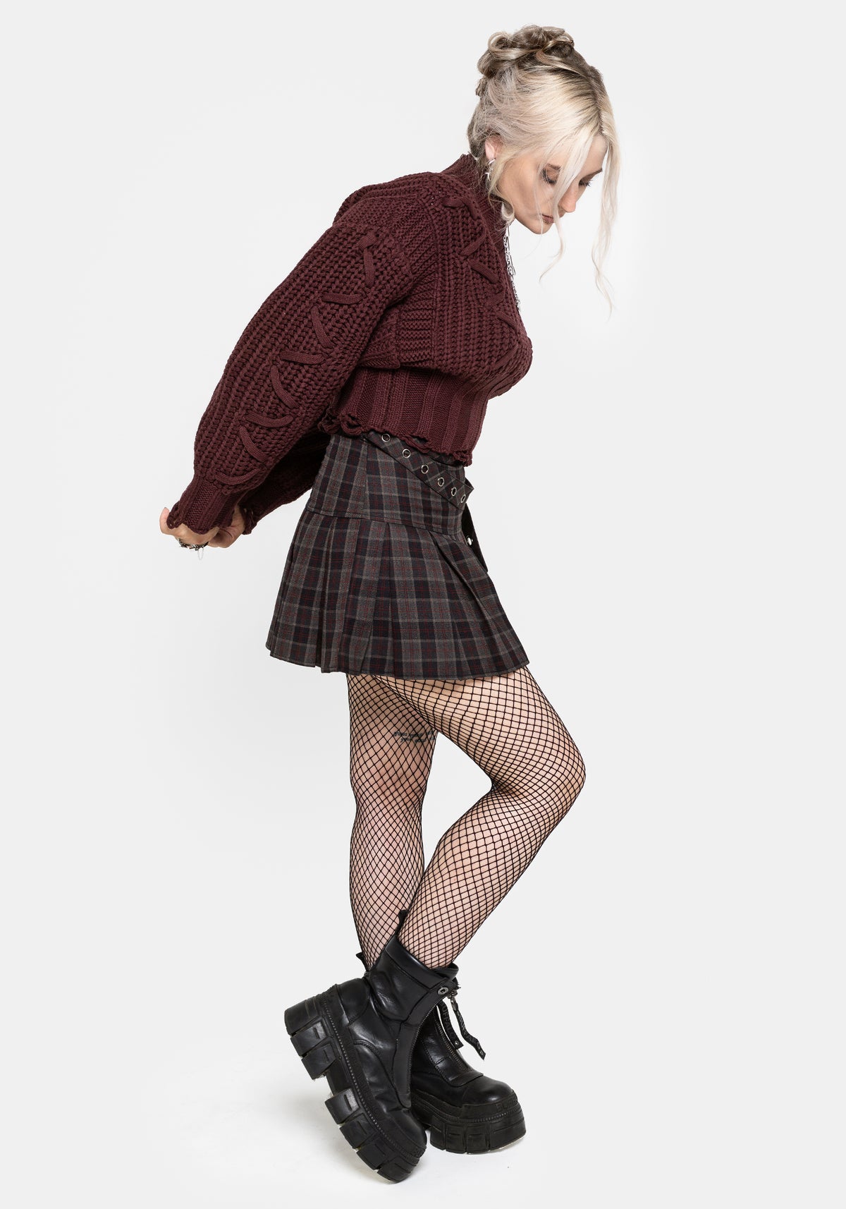 Olkra Weave Chunky Knit Jumper - Burgundy S