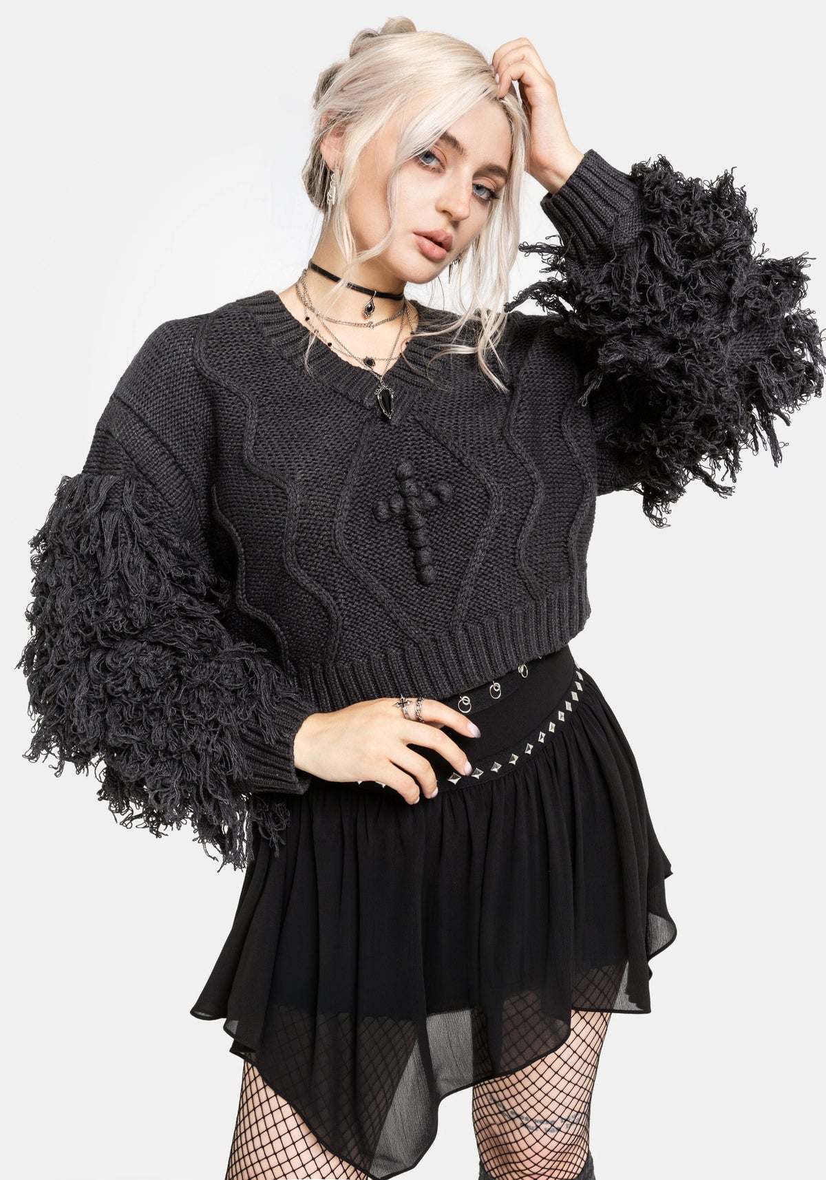 Ebon Shaggy Sleeve Knit Jumper S