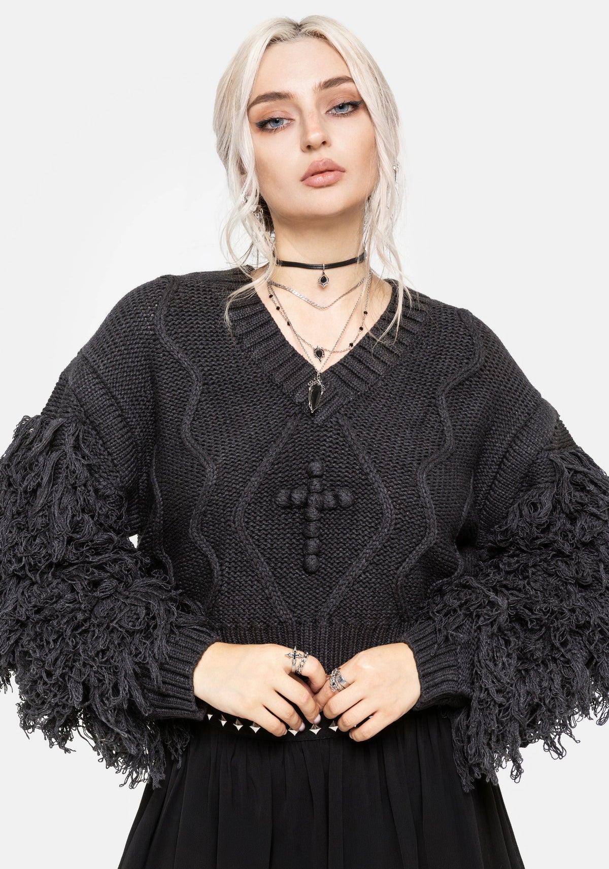 Ebon Shaggy Sleeve Knit Jumper S